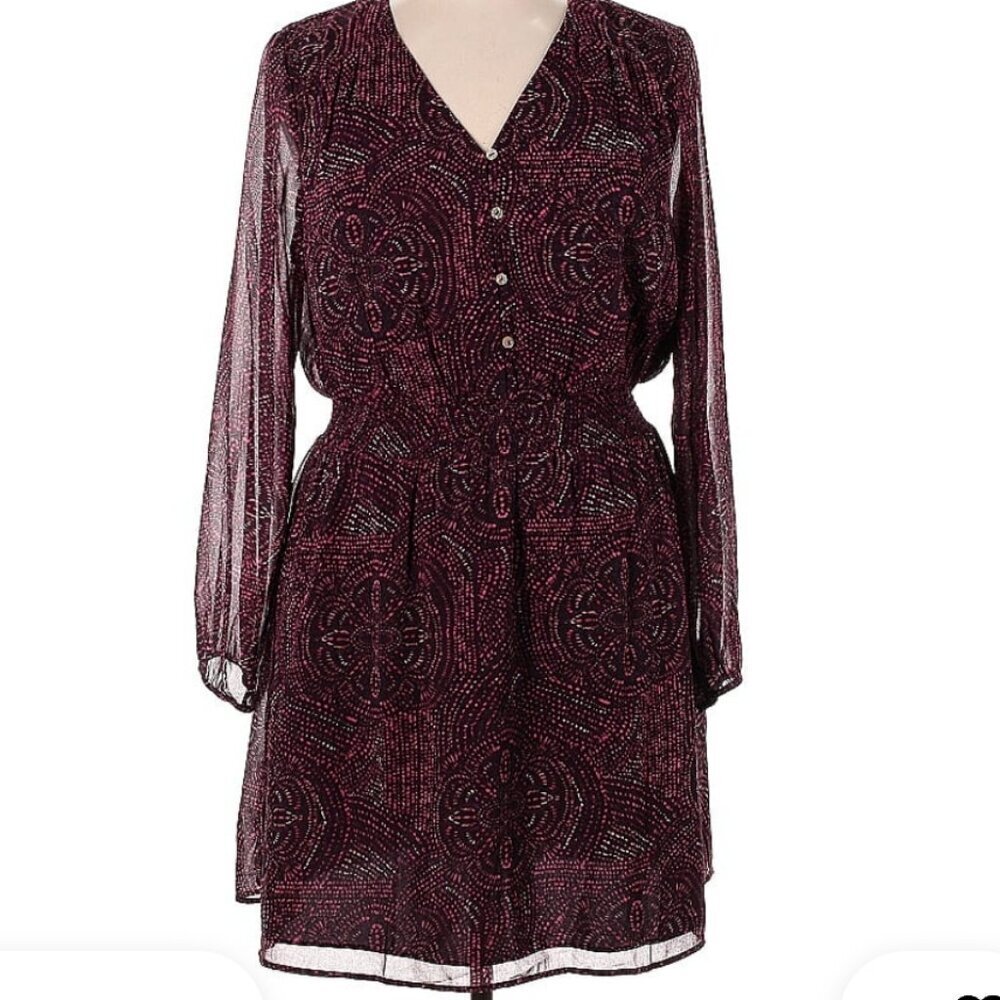 Daniel Rainn Maroon Polka dot long sleeve light weight dress Women size XL (101)